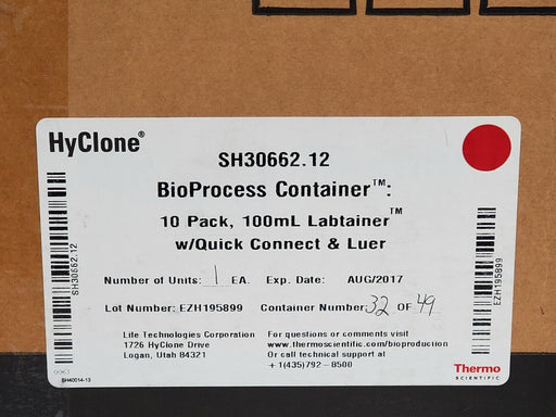 BOX OF 10 NEW THERMO FISHER SH30662.12 LABTAINER 100mL W/ QUICK CONNECT