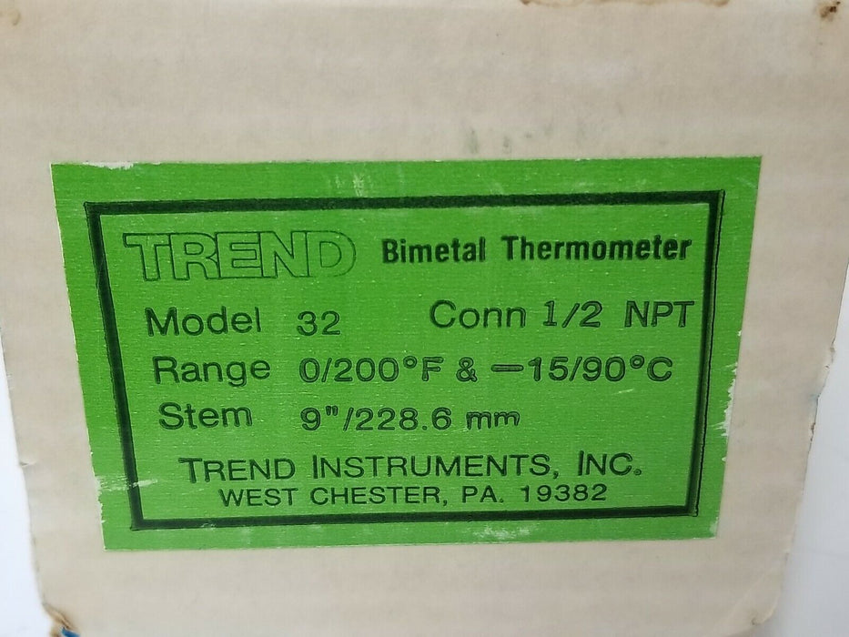 NIB TREND INSTRUMENTS MODEL 32 THERMOMETER 9'' STEM 228.6mm 0-200 DEG. F