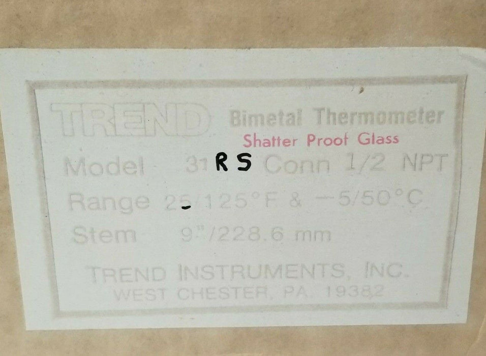 NIB TREND INSTRUMENTS MODEL 31RS THERMOMETER 9'' STEM 228.6mm 25-125 DEG. F
