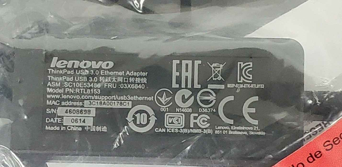 NEW LENOVA 4X90E51405 THINKPAD USB 3.0 ETHERNET ADAPTER KIT