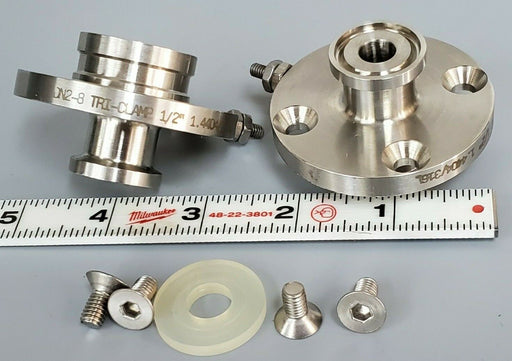 LOT OF 2 NEW TRI-CLAMP DN2-8 1/2'' FLANGE ADAPTERS 1.4404/316L 38MP-.50-316