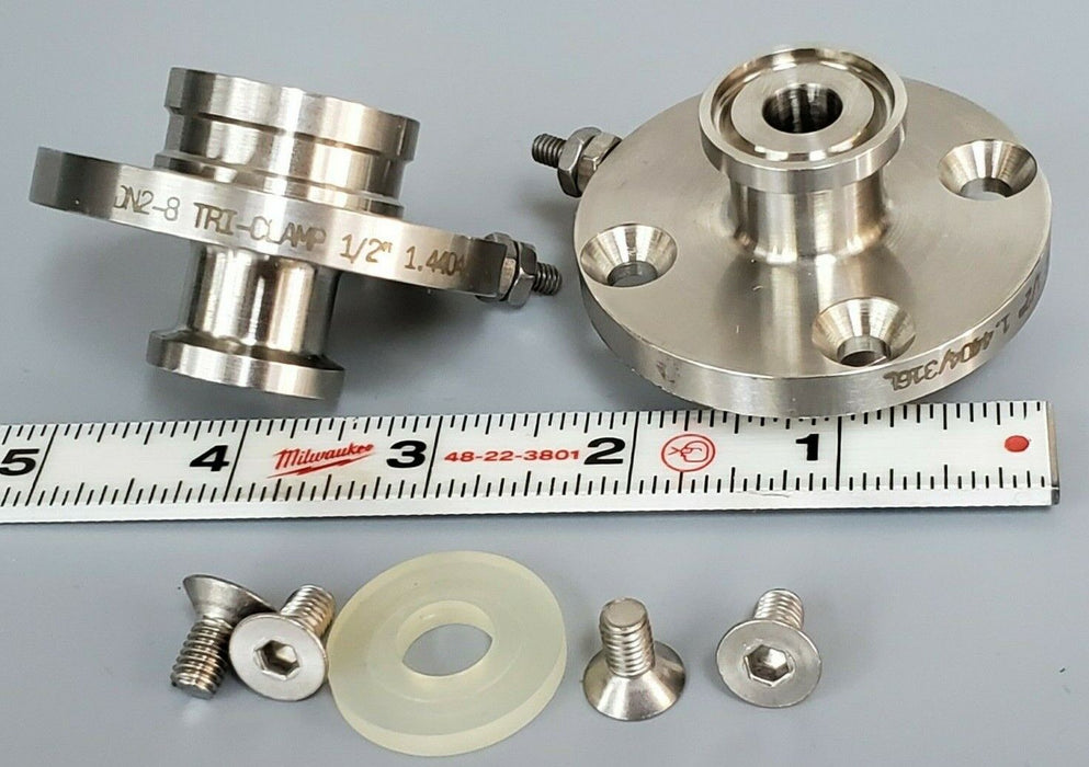 LOT OF 2 NEW TRI-CLAMP DN2-8 1/2'' FLANGE ADAPTERS 1.4404/316L 38MP-.50-316