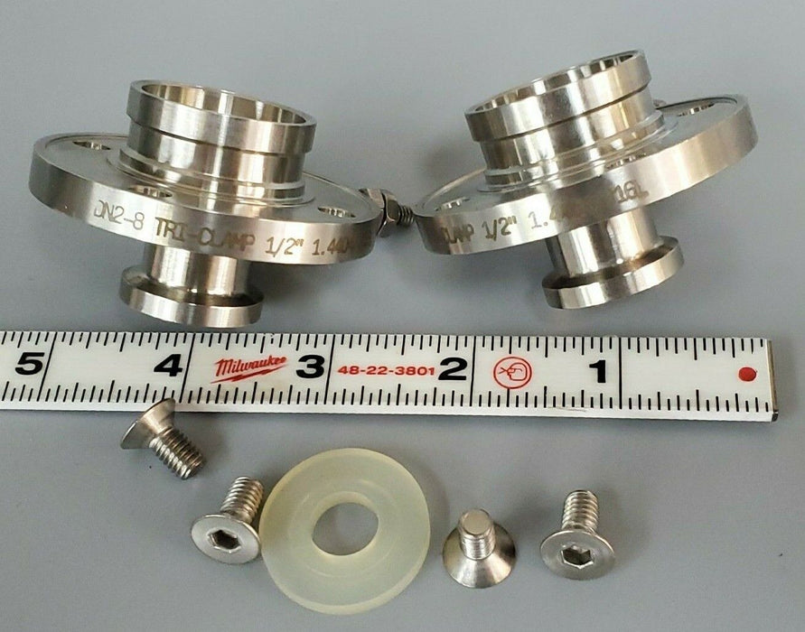 LOT OF 2 NEW TRI-CLAMP DN2-8 1/2'' FLANGE ADAPTERS 1.4404/316L 38MP-.50-316