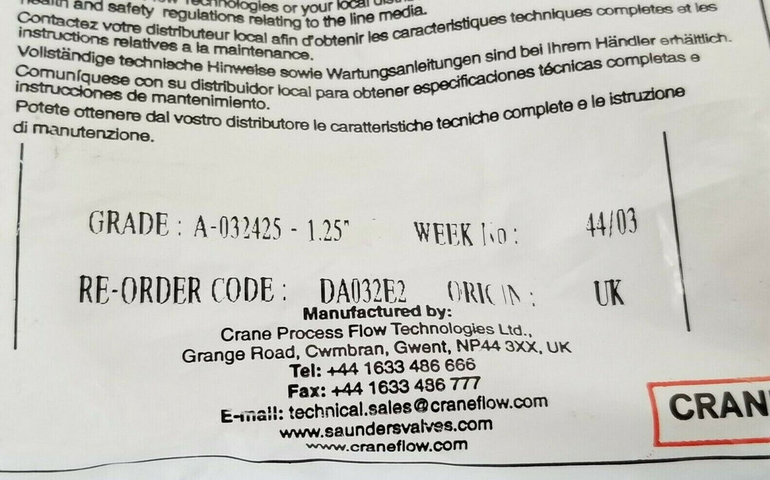 NEW SAUNDERS DA032E2 DIAPHRAGM A-032425-1.25'' 425 EPM A 1 1/4 DN32
