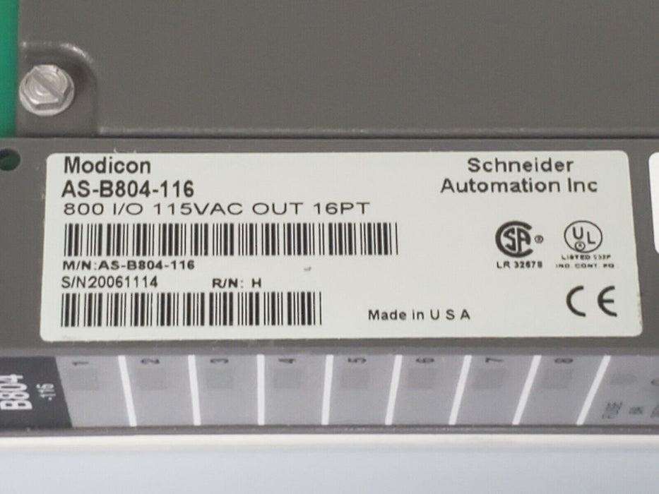 MODICON AS-B804-116 OUTPUT MODULE 800 I/O 115VAC OUT 16PT R/N: H