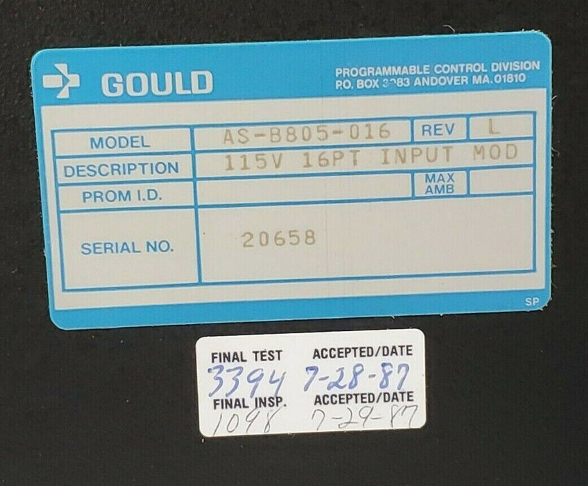 LOT OF 4 GOULD / MODICON AS-B805-016 INPUT MODULES 800 I/O 115VAC 16PT