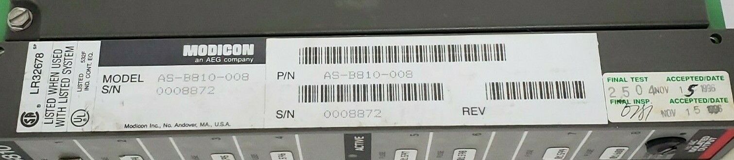MODICON AS-B810-008 ISOLATED OUTPUT MODULE AS-B810-100 REV. A7 ASB810008