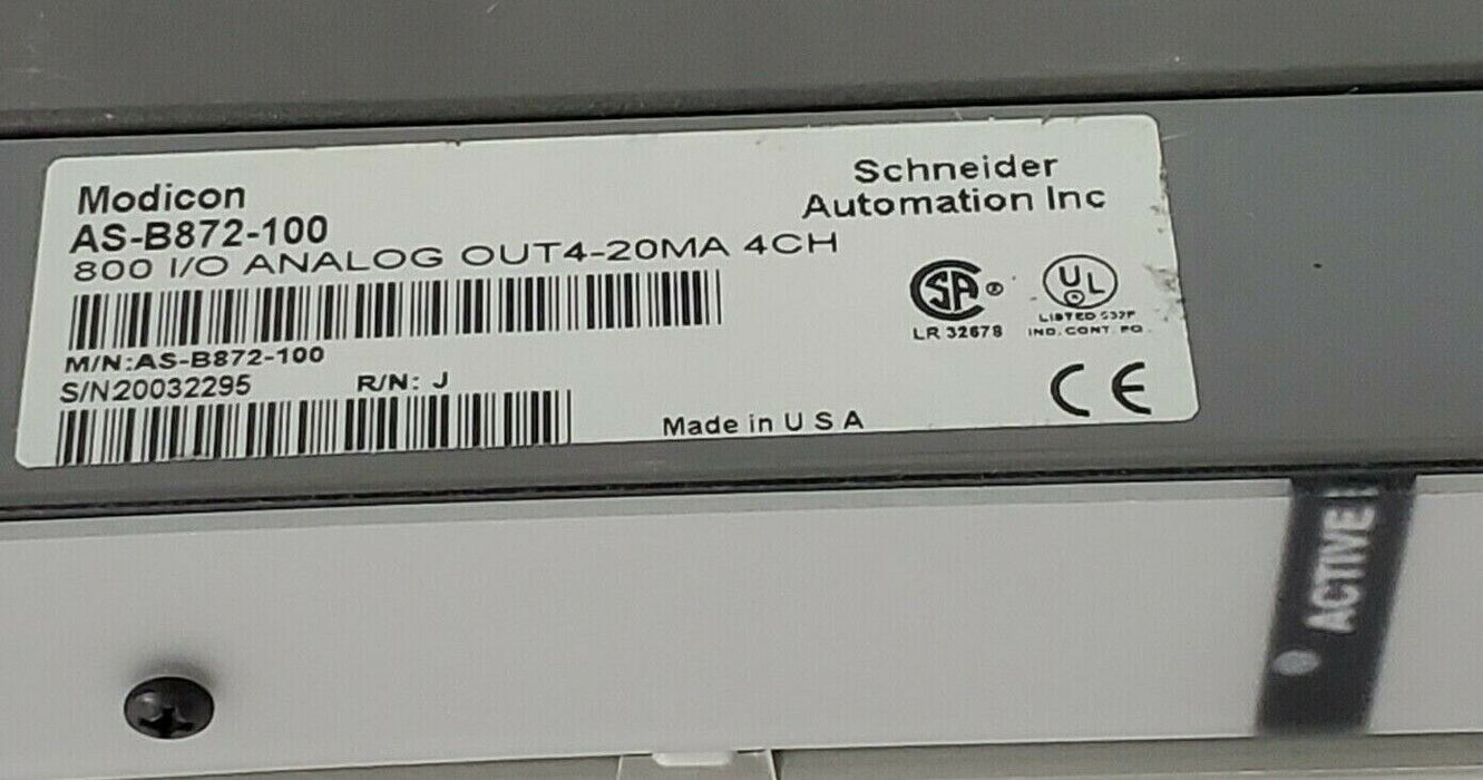 SCHNEIDER / MODICON AS-B872-100 ANALOG OUTPUT MODULE 4-20mA 4CH ASB872100