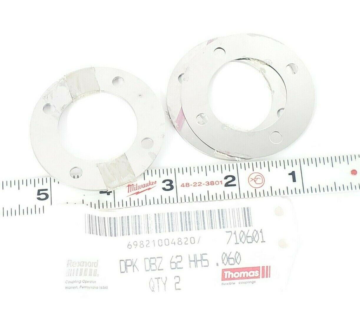 NEW REXNORD / THOMAS 710601 DPK DBZ 62 HHS .060 (QTY:2)