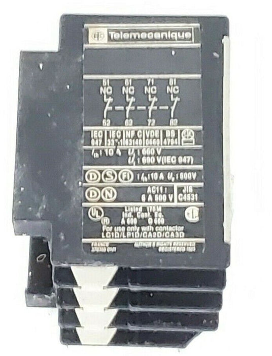 TELEMECANIQUE LA1DN04 AUXILIARY CONTACT BLOCK 4NC, LA1 DN04