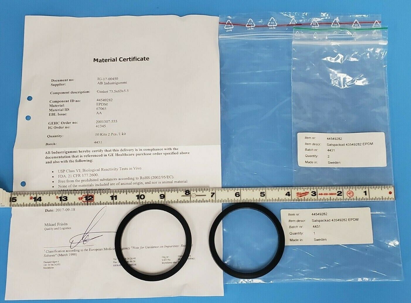 LOT OF 2 NEW GE HEALTHCARE 44-5492-82 GASKETS 73.5x63x5.5 EPDM 44549282