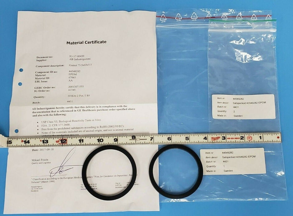 LOT OF 2 NEW GE HEALTHCARE 44-5492-82 GASKETS 73.5x63x5.5 EPDM 44549282
