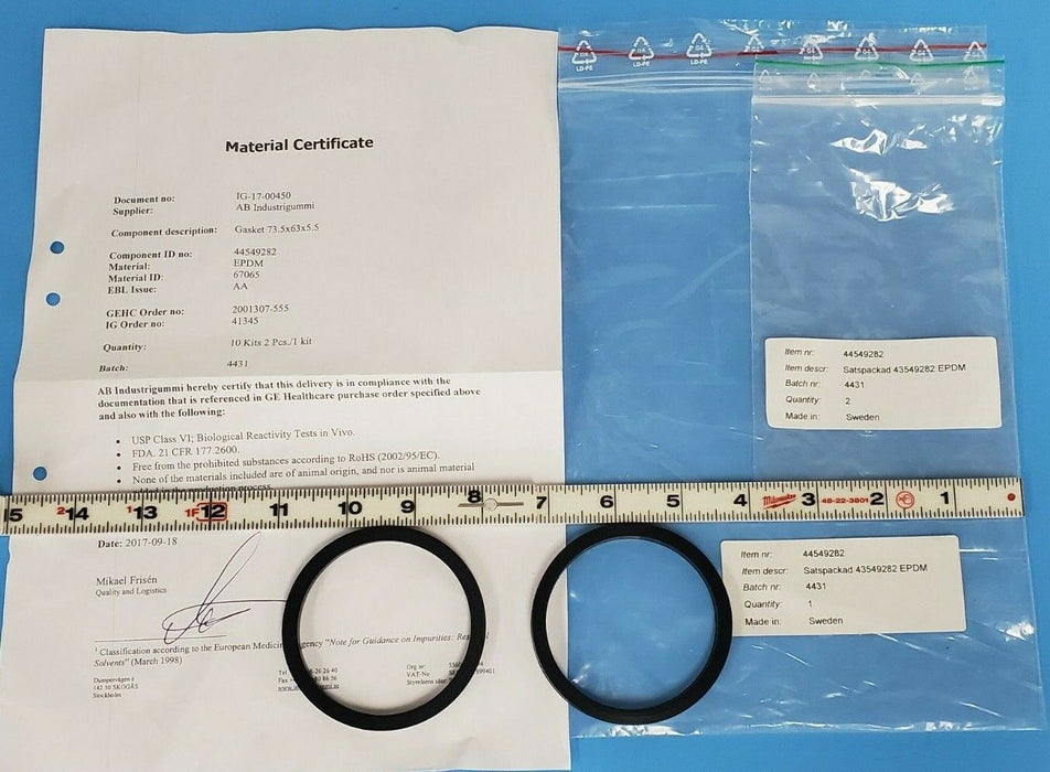 LOT OF 2 NEW GE HEALTHCARE 44-5492-82 GASKETS 73.5x63x5.5 EPDM 44549282