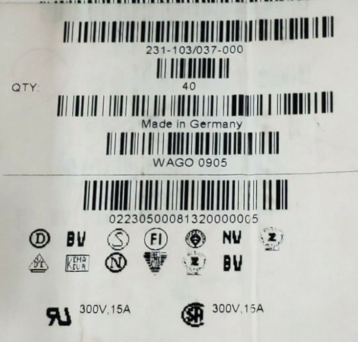 BOX OF 54 NEW WAGO 231-103/037-000 CONDUCTOR FEMALE PLUGGRAY 300V, 15A