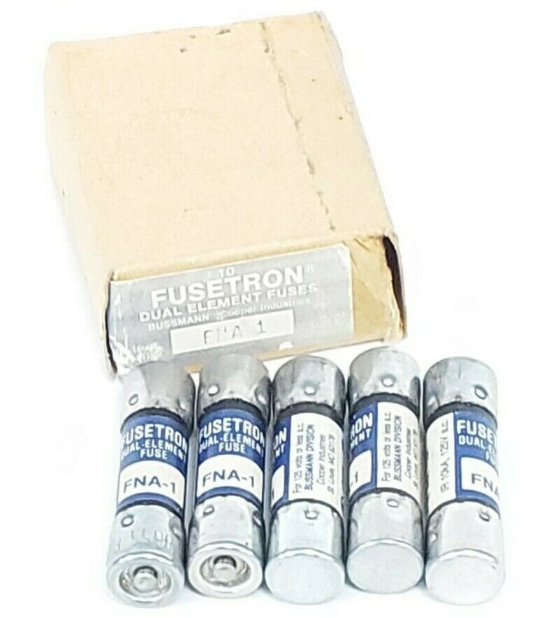 BOX OF 5 NEW COOPER BUSSMANN FUSETRON FNA-1 DUAL-ELEMENT FUSES FNA1