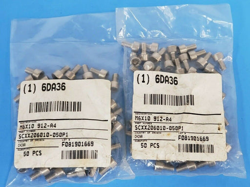 LOT OF 100 NEW GENERIC M6X10 912-A4 HEX SOCKET CAP SCREWS SCXX206010-050P1 6DA36