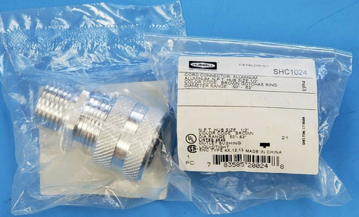LOT OF 2 HUBBELL SHC1024 CORD CONNECTORS .50-.63 INCH 1/2 INCH ALUMINUM