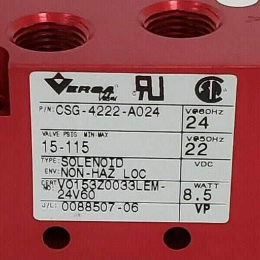 NEW VERSA VALVES CSG-4222-A024 PNEUMATIC VALVE W/ 15-17034-10 COIL