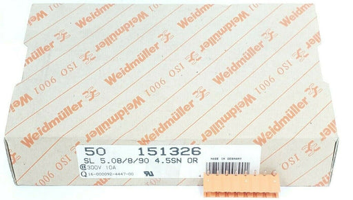 BOX OF 50 NEW WEIDMULLER 151326 CONNECTORS SL 5.08/8/90 4.5SN OR, 300V 10A
