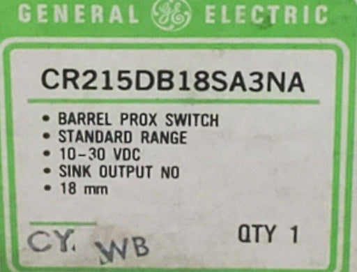 NIB GENERAL ELECTRIC CR215DB18SA3NA BARREL PROX SWITCH 10-30 VDC 18MM