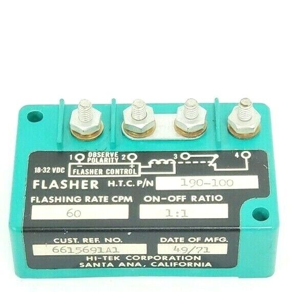 HI-TEK CORPORATION 190-100 FLASHER CONTROL MODULE, 60CPM RATE, 1:1 ON-OFF RATIO
