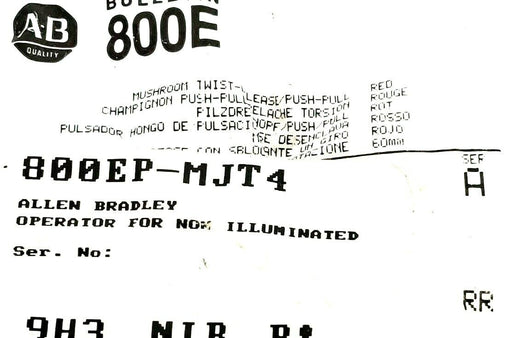 NEW ALLEN BRADLEY 800EP-MJT4 MUSHROOM PUSH-PULL BUTTON SER. A RED