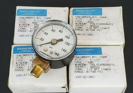 LOT OF 4 NIB ASHCROFT 15W1005PH 01L 160# GAUGES SIZE: 1-1/2'' RANGE: 0/160 PSI