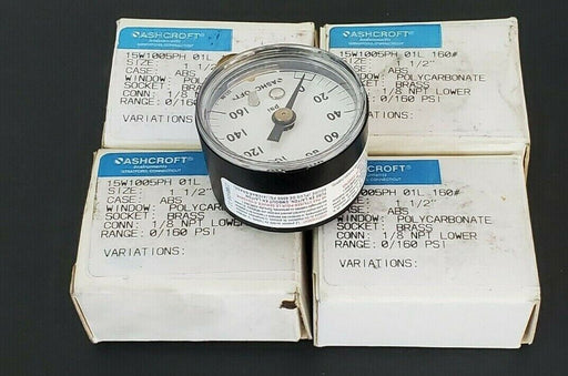 LOT OF 4 NIB ASHCROFT 15W1005PH 01L 160# GAUGES SIZE: 1-1/2'' RANGE: 0/160 PSI