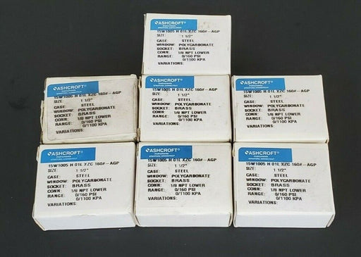 LOT OF 7 NIB ASHCROFT 15W1005PH 01L 160#-AGP SIZE: 1 1/2'' 0/160 PSI, 1/8''NPT