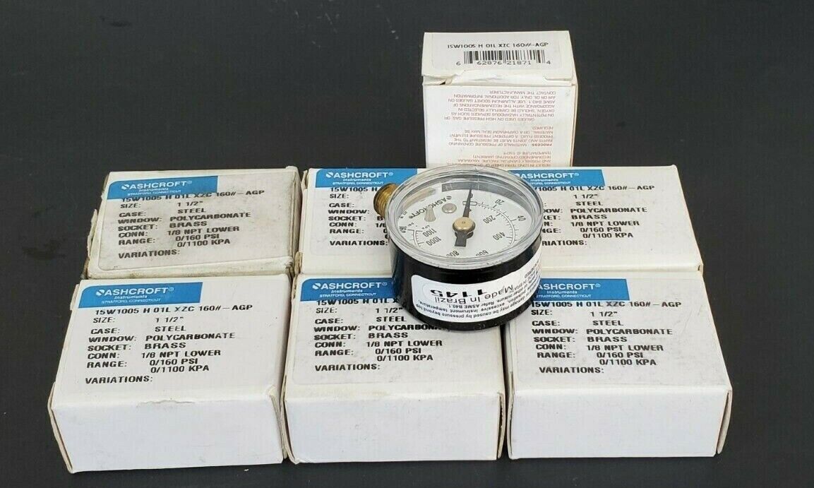 LOT OF 7 NIB ASHCROFT 15W1005PH 01L 160#-AGP SIZE: 1 1/2'' 0/160 PSI, 1/8''NPT