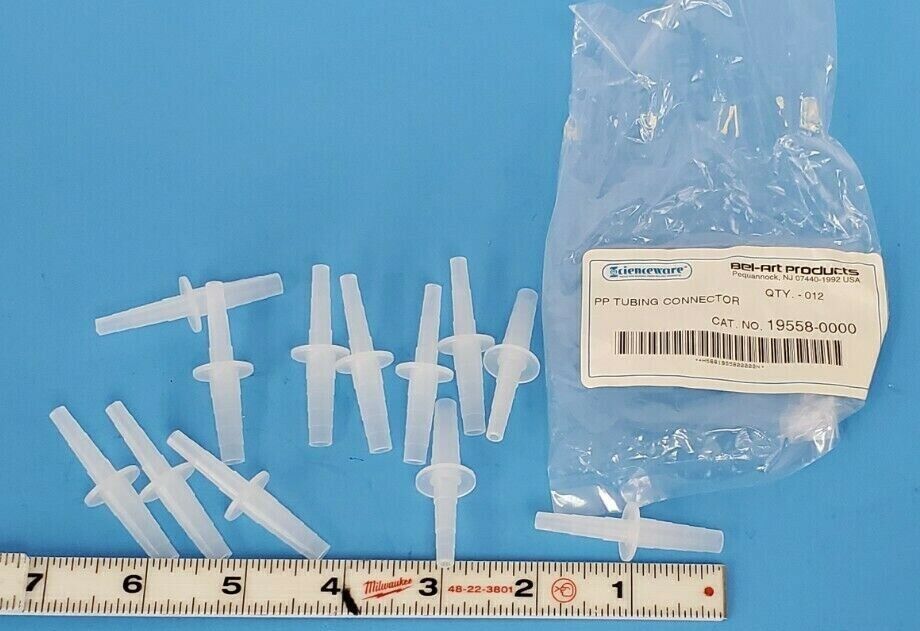 LOT OF 12 NEW BEL-ART SCIENCEWARE 19558-0000 3/16-1/4" STEPPED TUBING CONNECTORS