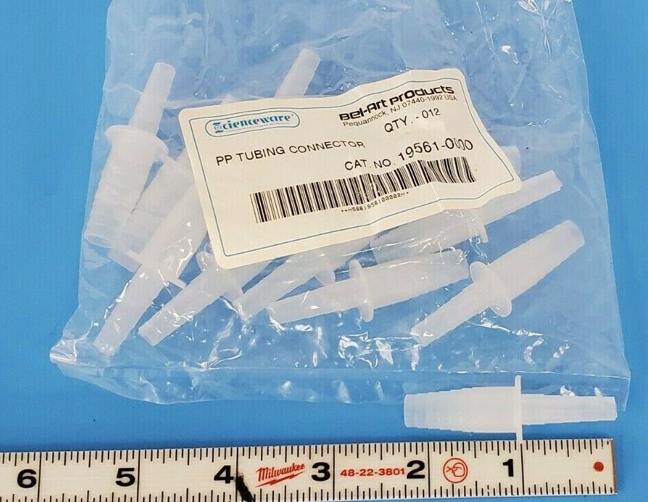 PACK OF 12 NEW BEL-ART SCIENCEWARE 19561-0000 1/4-3/8" STEPPED TUBING CONNECTORS
