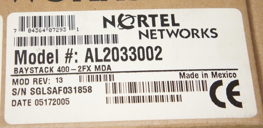 NIB NORTEL NETWORKS 302830-AR24 BAYSTACK 400-2FX MDA 4-PORT 10BASE-T/100BASE-TX