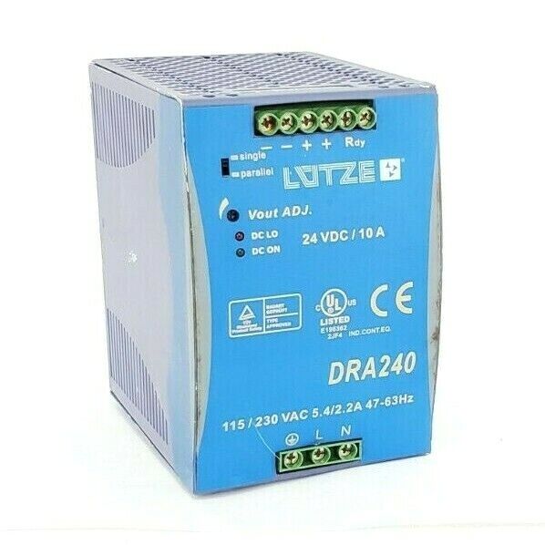 LUTZE DRA240-24A POWER SUPPLY 24VDC 240W 10AMP OUTPUT 722-781 DRA24024A
