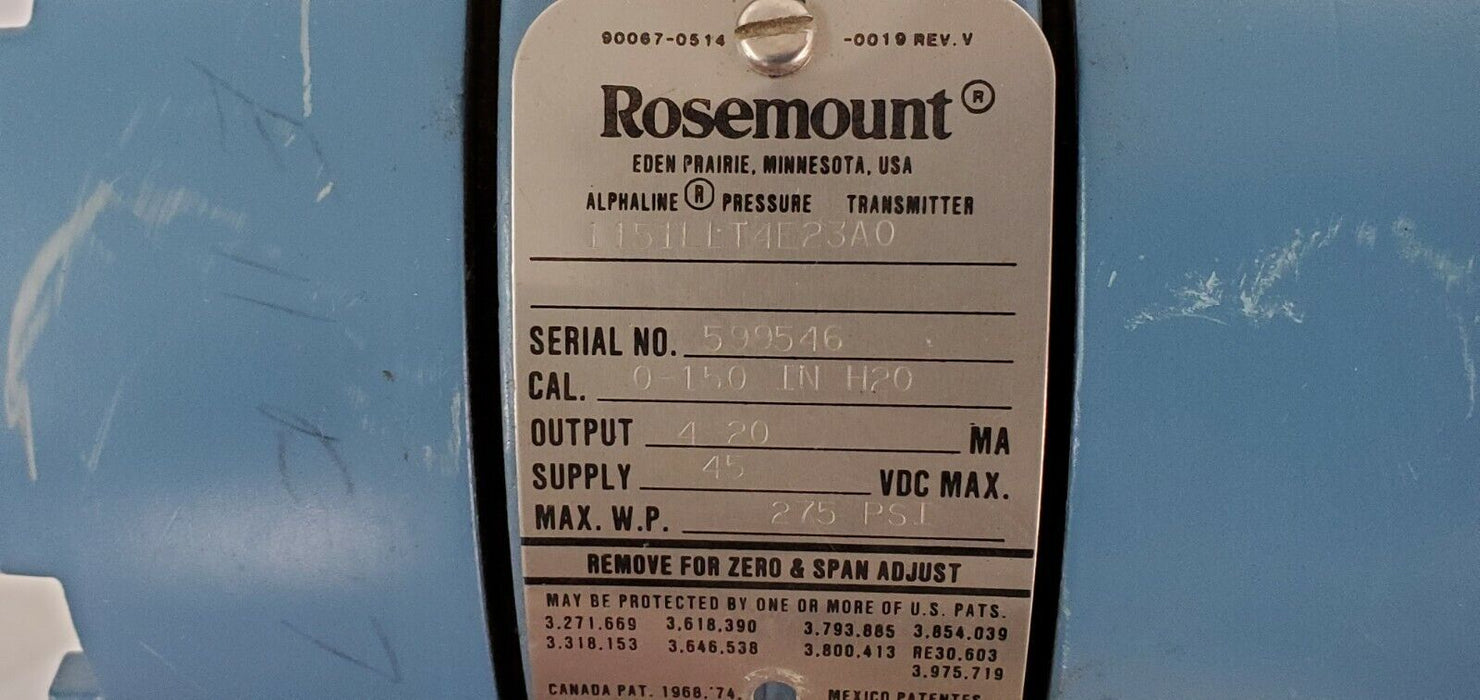 ROSEMOUNT 1151LLT4E23A0 PRESSURE TRANSMITTER ASSEMBLY A-105-GSDY