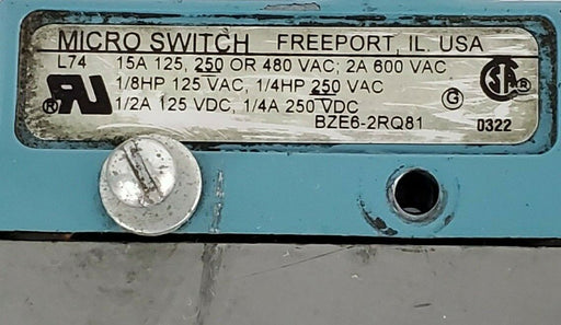 HONEYWELL MICROSWITCH BZE6-2RQ81 ACTUATOR LIMIT SWITCH, 600 VAC, BZE62RQ81