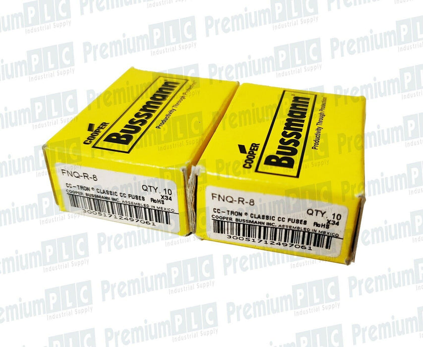 LOT OF 20 COOPER BUSSMANN FNQ-R-8 CC-TRON FUSES CLASS CC 8AMP 600V ATQR8 NIB