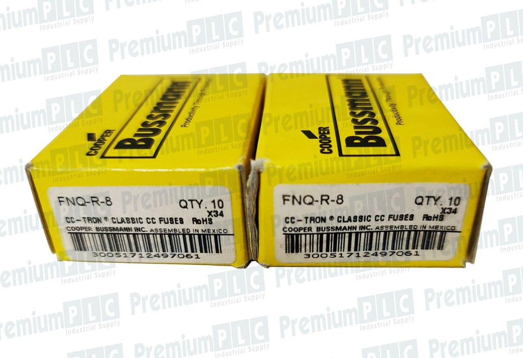 LOT OF 20 COOPER BUSSMANN FNQ-R-8 CC-TRON FUSES CLASS CC 8AMP 600V ATQR8 NIB