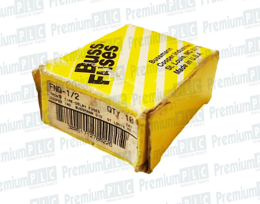 BOX OF 10 COOPER BUSSMANN FNQ-1/2 TRON FUSES CLASS MIDGET 1/2 AMP 500V NIB