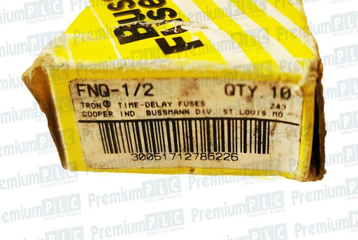BOX OF 10 COOPER BUSSMANN FNQ-1/2 TRON FUSES CLASS MIDGET 1/2 AMP 500V NIB