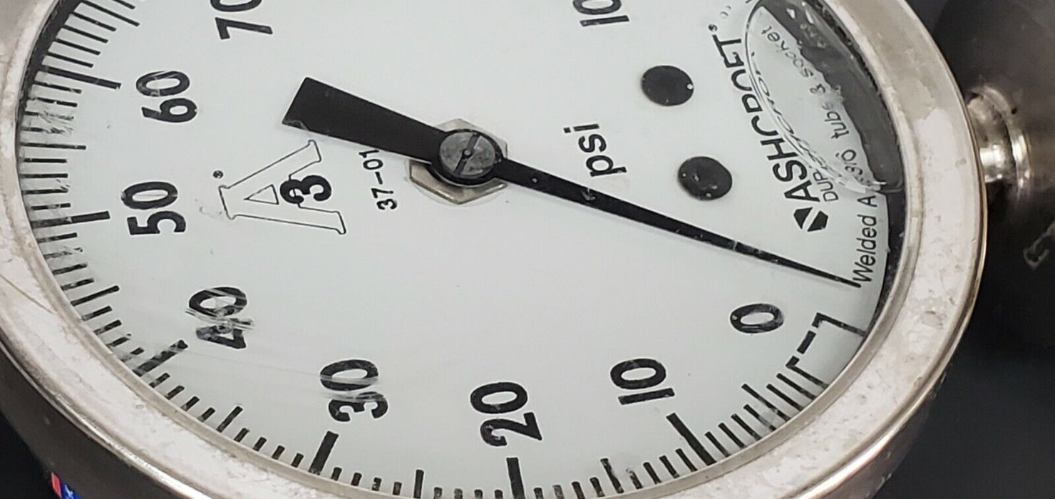 ASHCROFT A3 37-01 PRESSURE GAUGE, 0-100PSI, G250-2456-B, 250-2990