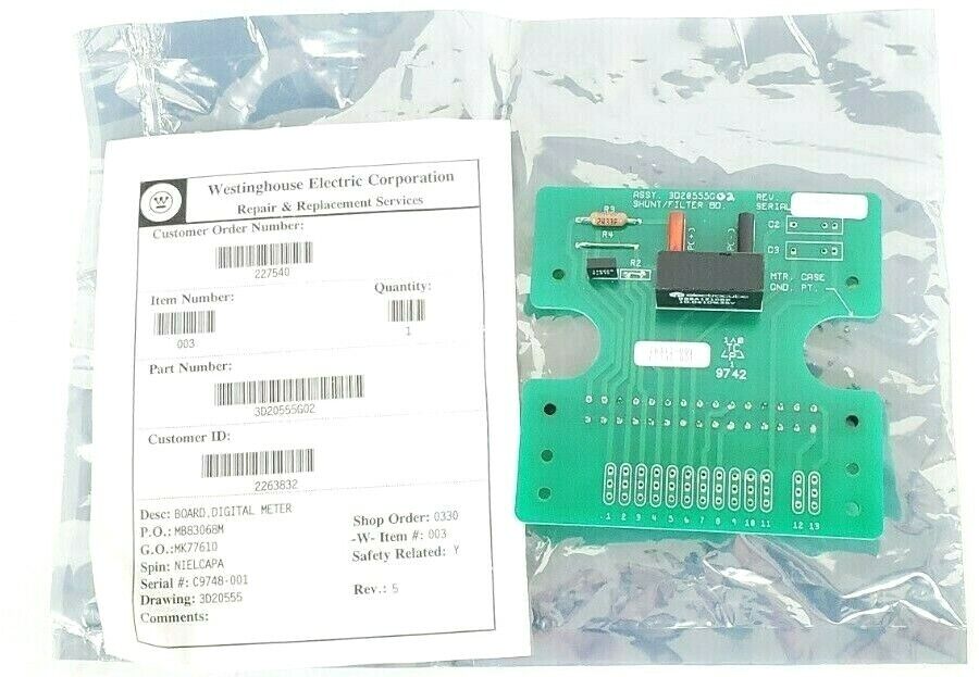NEW WESTINGHOUSE 3D20555-G02 DIGITAL METER SHUNT/FILTER BOARD, REV 5, 3D20555G02