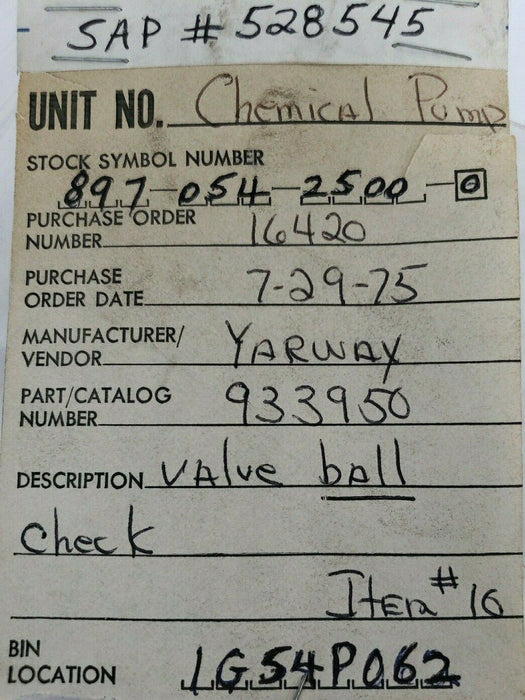 LOT OF 12 YARWAY 933950 CHECK VALVE BALLS