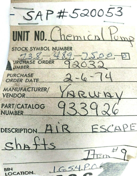 LOT OF 3 YARWAY 93392 AIR ESCAPE SHAFTS