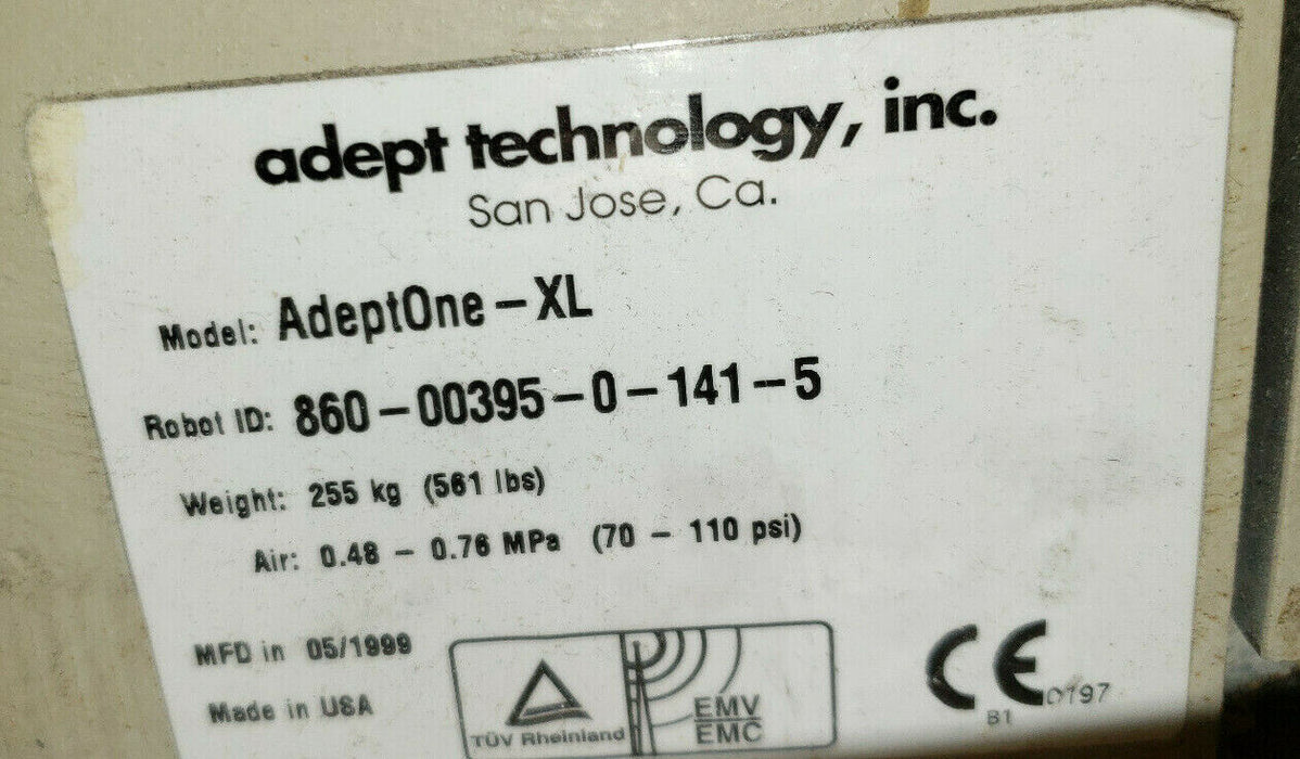 ADEPT TECHNOLOGY ADEPTONE-XL ROBOT 860-00395-0-141-5 (SEE DESCRIPTION)