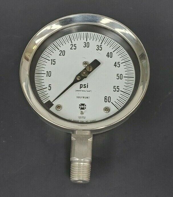 NEW U.S. GAUGE DIAL NO. 33003 SOLFRUNT PRESSURE GAUGE 0-60psi