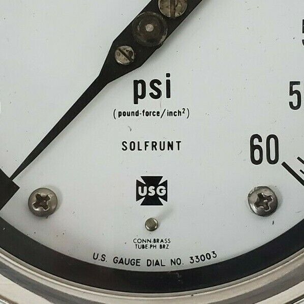 NEW U.S. GAUGE DIAL NO. 33003 SOLFRUNT PRESSURE GAUGE 0-60psi