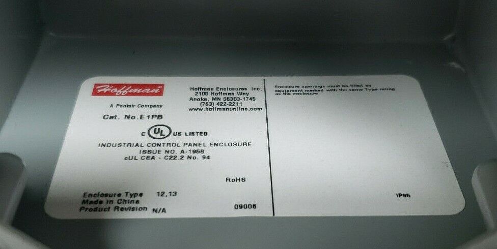 NEW HOFFMAN 2VB59 PUSHBUTTON ENCLOSURE PBGX1 E1PB NEMA 12, 13