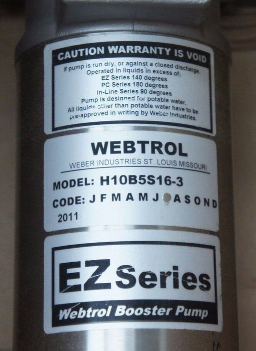 NEW WEBTROL H10B5S16-3 EZ SERIES BOOSTER PUMP 316-SS, 1" FNPT H10B5S163