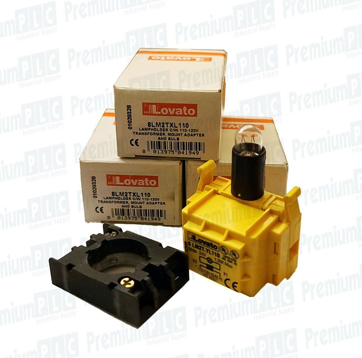 LOT OF 3 NEW LOVATO 8LM2TXL110 LAMPHOLDER C/W 110-220 TRANSFORMER W/ADAPTER